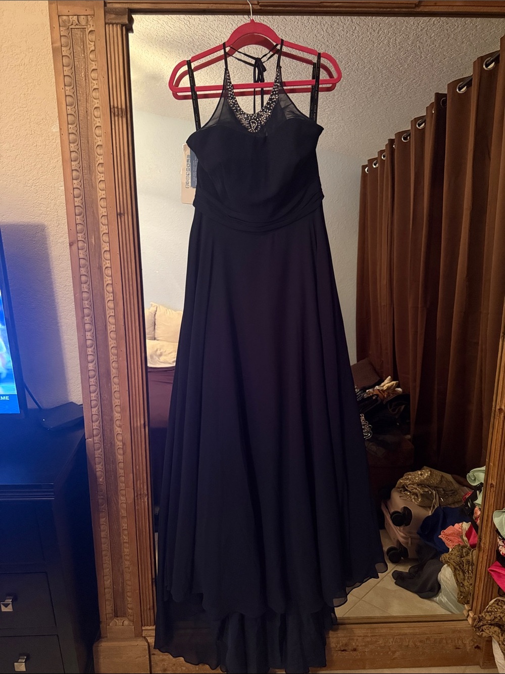 Alfred Angelo Black Beaded Halter Evening Gown